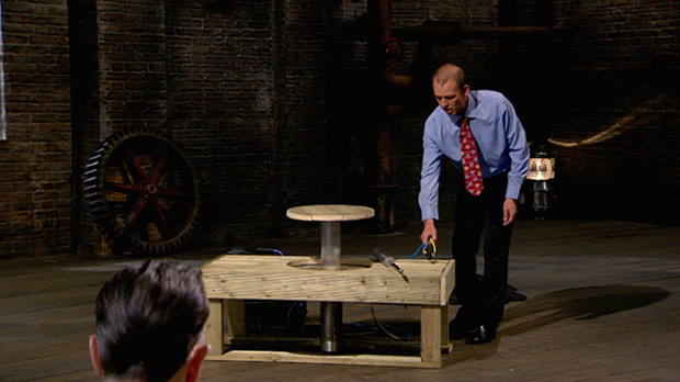 Jim Jemison pitching his patented space saving table