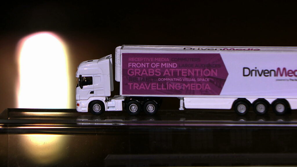 Driven media truck advertising example.