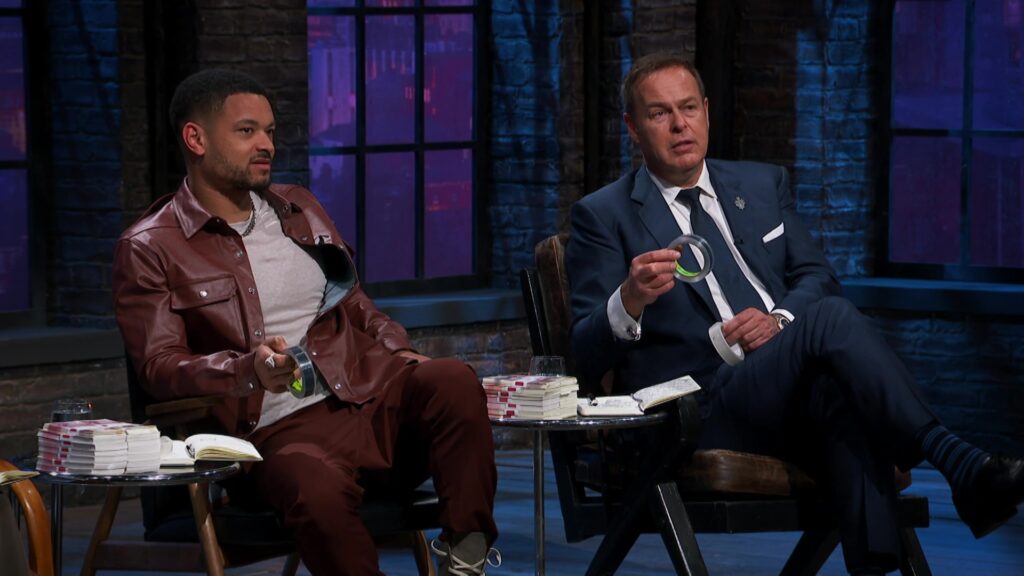 Dragons Steven Bartlett and Peter Jones taking a look at  business, SeeTheTape's product.