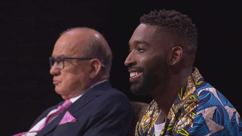 Longstanding Dragon Touker Suleyman with guest Dragon Tinie Tempah.