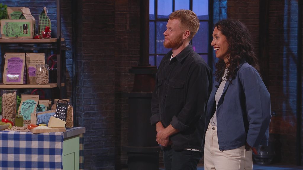 Imogen and Matt. Co-founders of ‘Northern Pasta Co’ enter the Den.