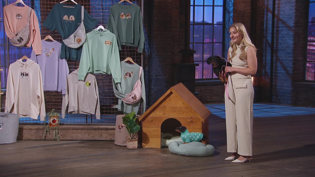 Lucy Bowes and her pretty pooch, Lola introducing business Lucy & Lola to the Dragons.